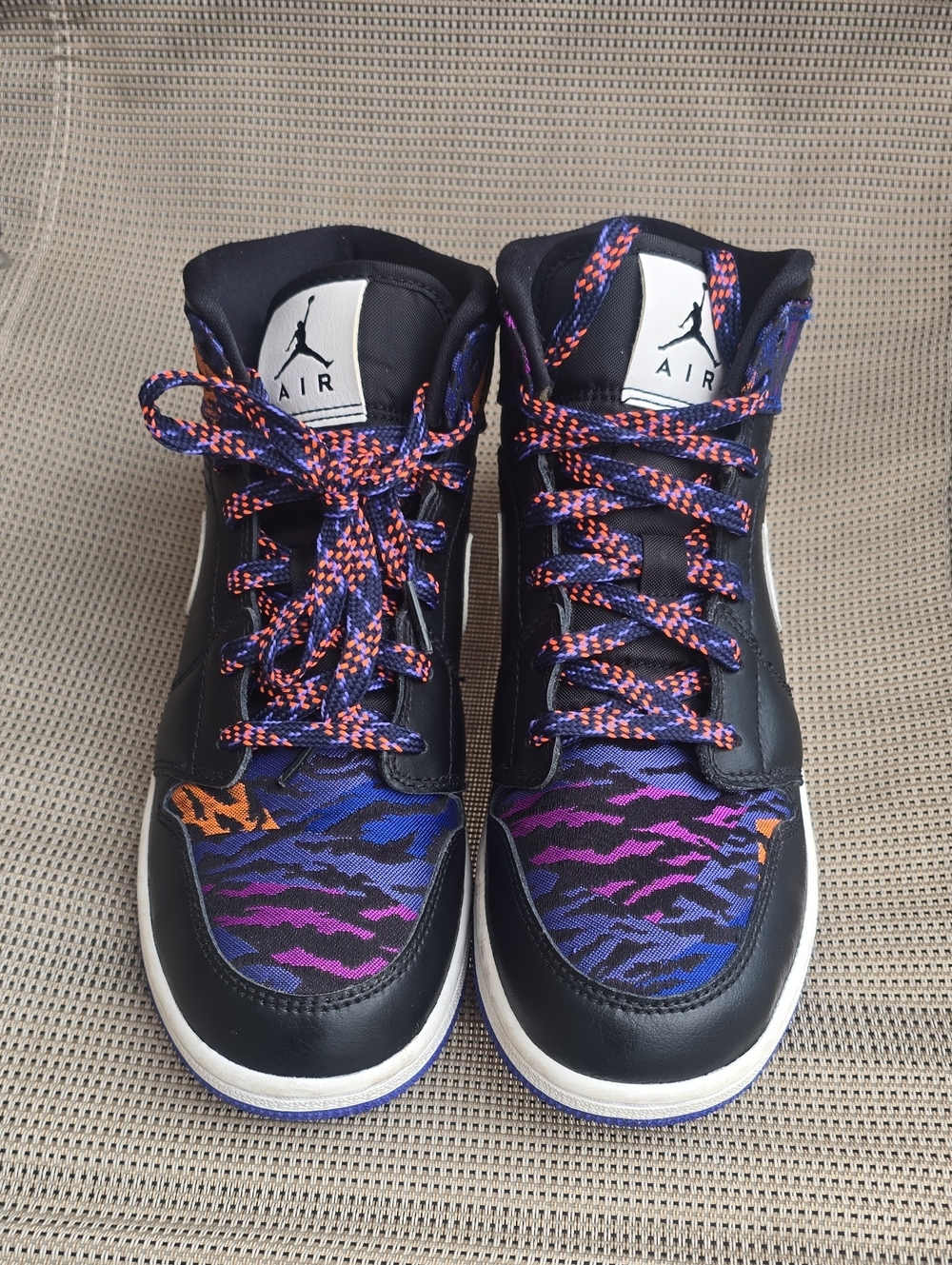 Nike Air Jordan High-Top Sneakers in Black with Purple & Blue Pattern